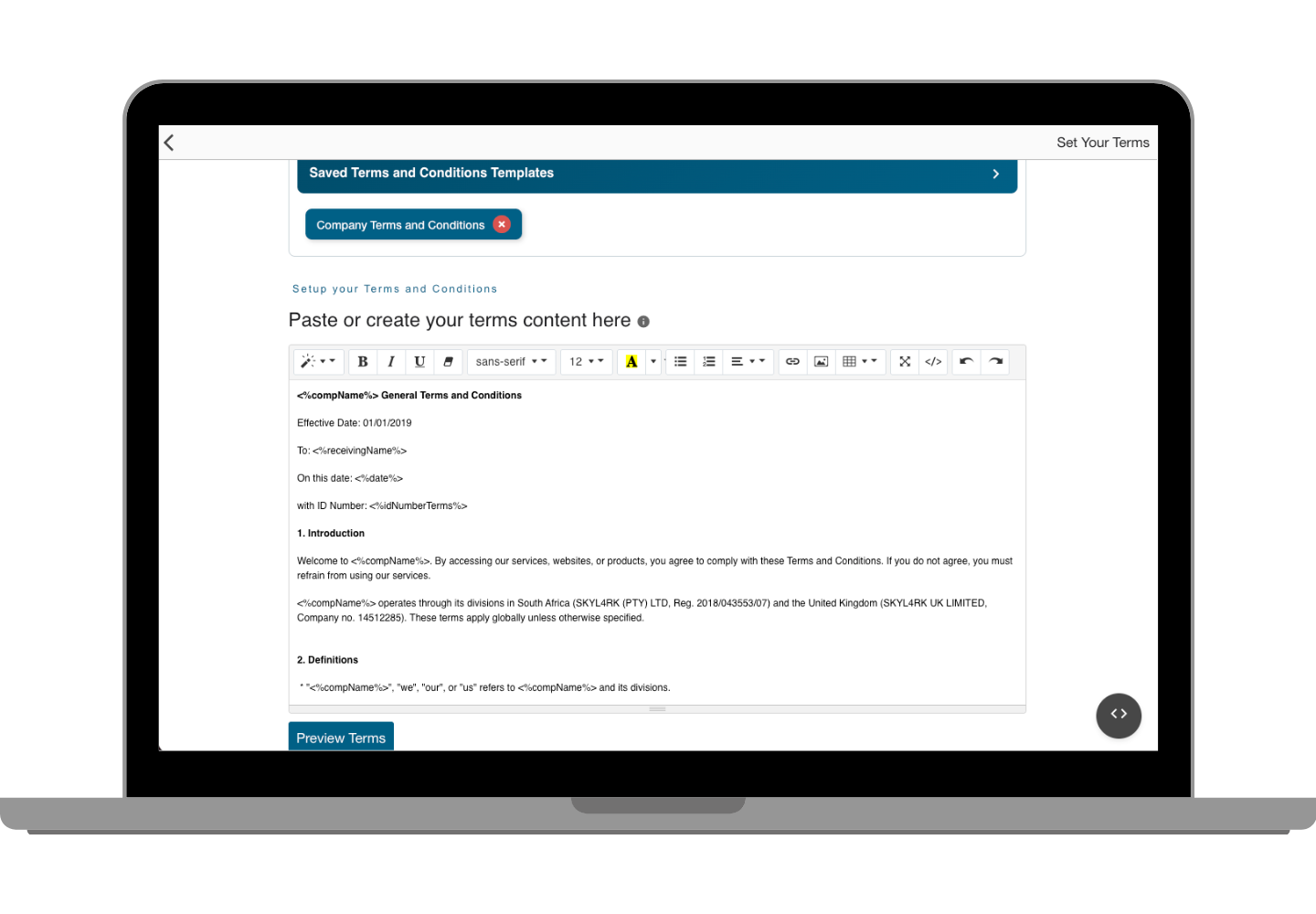 Terms and Conditions Create