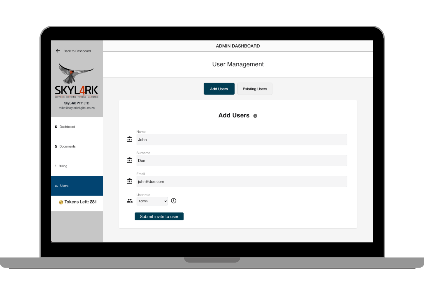 Co-users and Co-signators Interface